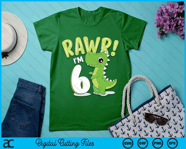 Kids Dinosaur 6th Birthday Outfit Dinosaur Birthday Party SVG PNG Digital Printable Files