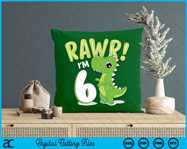 Kids Dinosaur 6th Birthday Outfit Dinosaur Birthday Party SVG PNG Digital Printable Files