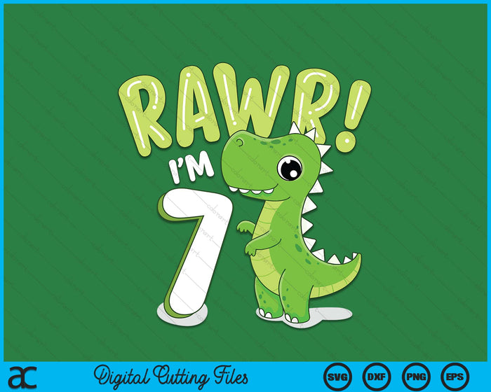 Kids Dinosaur 7th Birthday Outfit Dinosaur Birthday Party SVG PNG Digital Printable Files