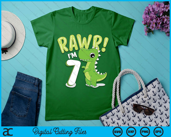 Kids Dinosaur 7th Birthday Outfit Dinosaur Birthday Party SVG PNG Digital Printable Files