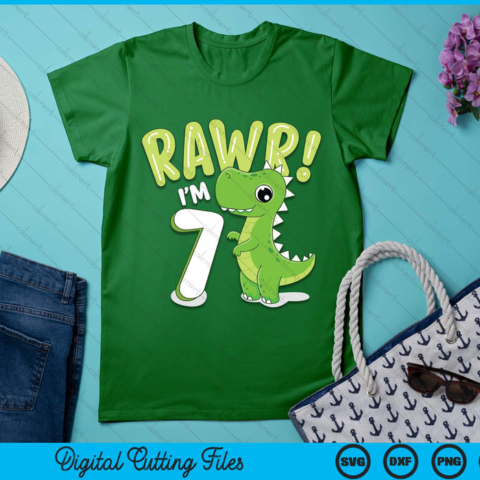 Kids Dinosaur 7th Birthday Outfit Dinosaur Birthday Party SVG PNG Digital Printable Files
