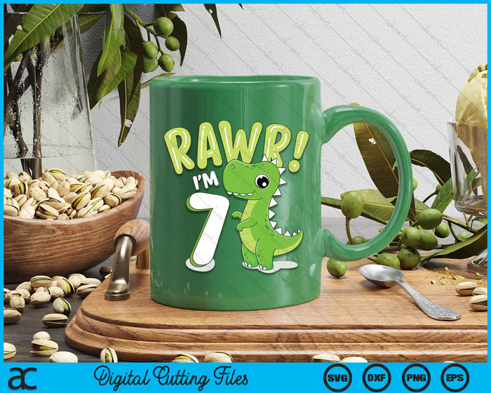 Kids Dinosaur 7th Birthday Outfit Dinosaur Birthday Party SVG PNG Digital Printable Files