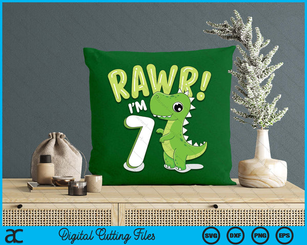 Kids Dinosaur 7th Birthday Outfit Dinosaur Birthday Party SVG PNG Digital Printable Files