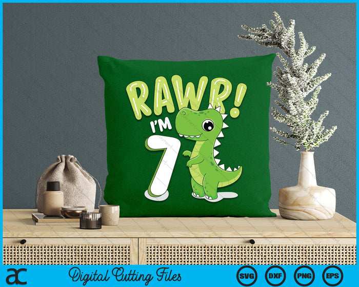Kids Dinosaur 7th Birthday Outfit Dinosaur Birthday Party SVG PNG Digital Printable Files