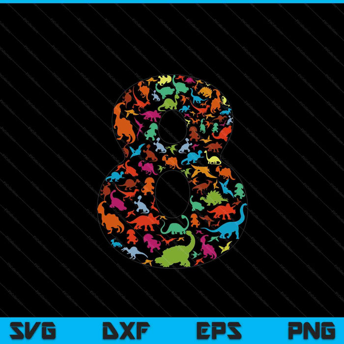 Kids Dinosaur 8th Birthday Boy 8 Years T-Rex Party Rawr I'm 8 SVG PNG Digital Cutting Files