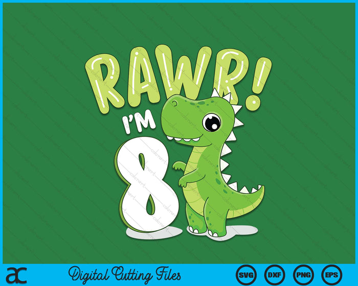 Kids Dinosaur 8th Birthday Outfit Dinosaur Birthday Party SVG PNG Digital Printable Files