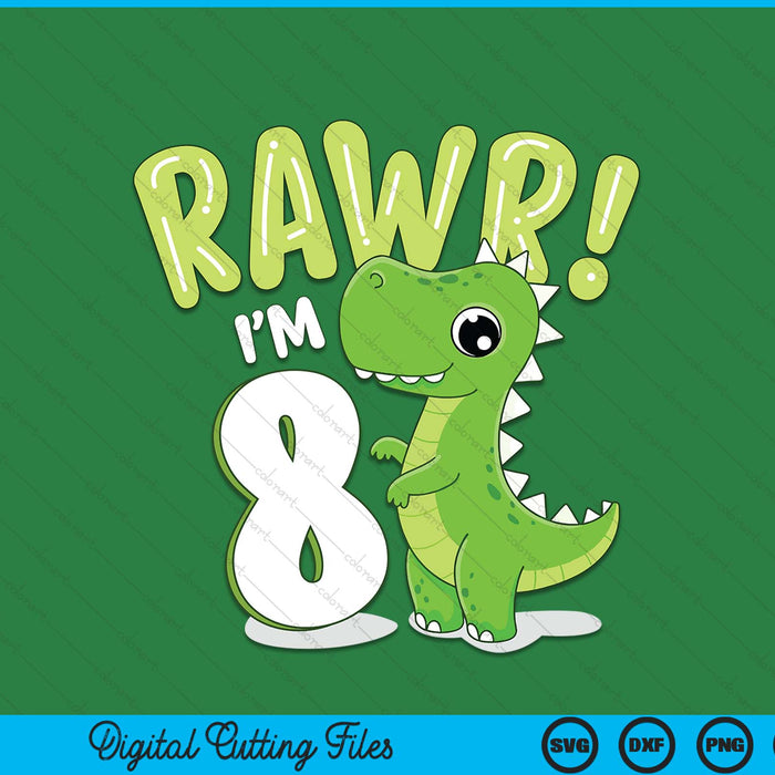 Kids Dinosaur 8th Birthday Outfit Dinosaur Birthday Party SVG PNG Digital Printable Files