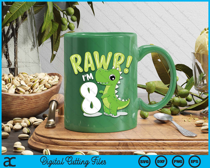 Kids Dinosaur 8th Birthday Outfit Dinosaur Birthday Party SVG PNG Digital Printable Files