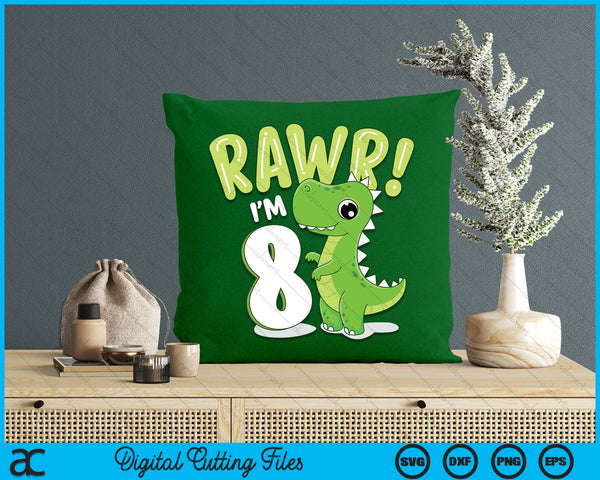 Kids Dinosaur 8th Birthday Outfit Dinosaur Birthday Party SVG PNG Digital Printable Files