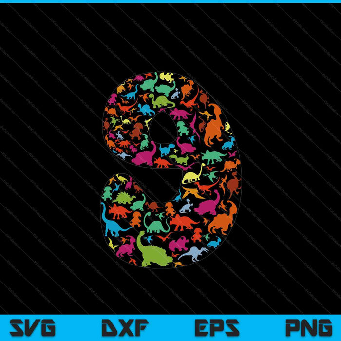 Kids Dinosaur 9th Birthday Boy 9 Years T-Rex Party Rawr I'm 9 SVG PNG Digital Cutting Files