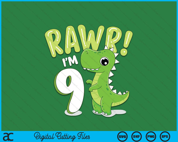 Kids Dinosaur 9th Birthday Outfit Dinosaur Birthday Party SVG PNG Digital Printable Files