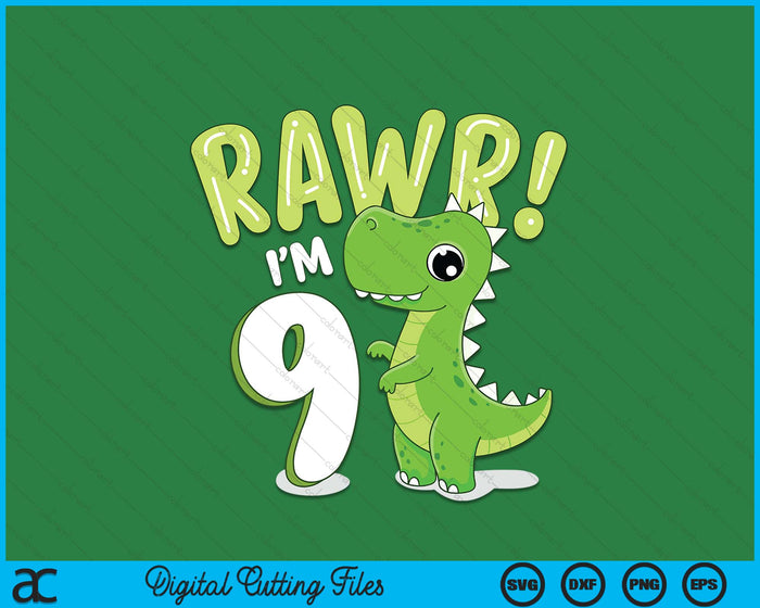 Kids Dinosaur 9th Birthday Outfit Dinosaur Birthday Party SVG PNG Digital Printable Files