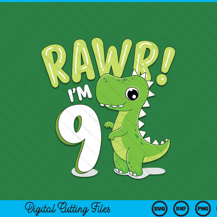 Kids Dinosaur 9th Birthday Outfit Dinosaur Birthday Party SVG PNG Digital Printable Files