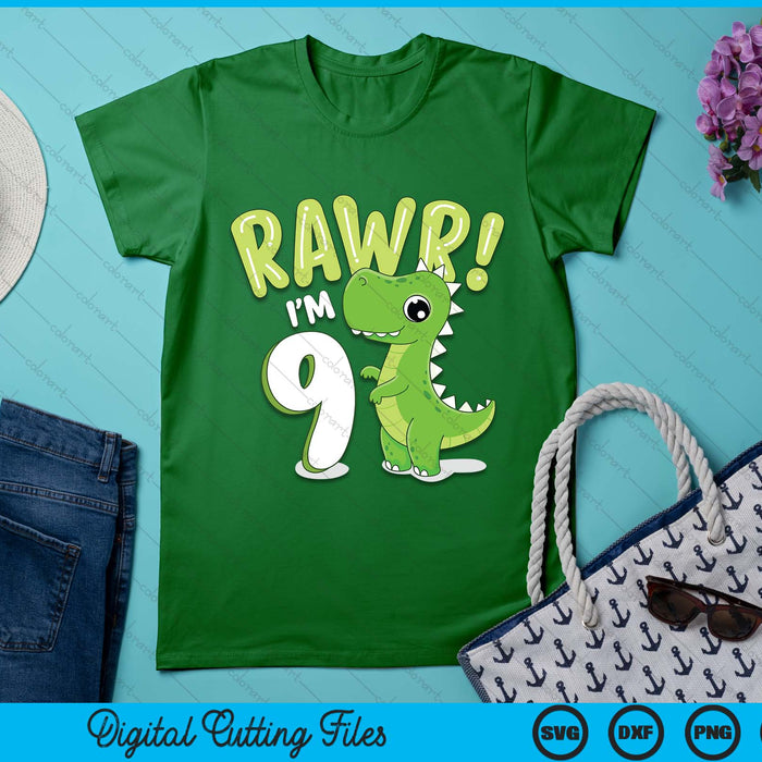 Kids Dinosaur 9th Birthday Outfit Dinosaur Birthday Party SVG PNG Digital Printable Files