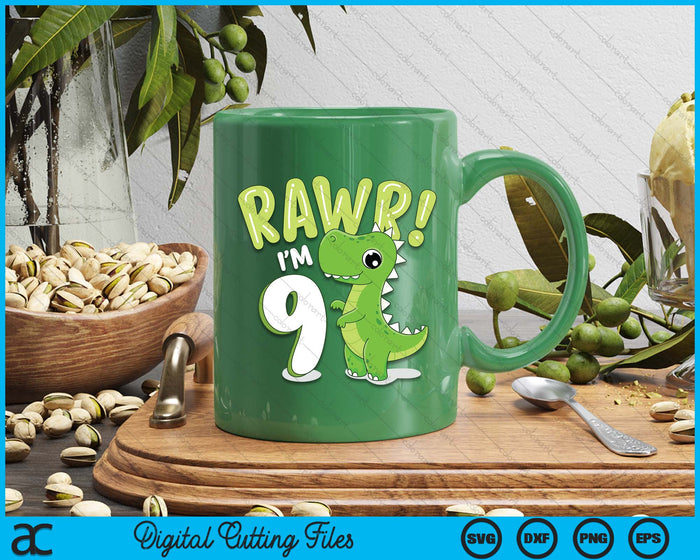 Kids Dinosaur 9th Birthday Outfit Dinosaur Birthday Party SVG PNG Digital Printable Files