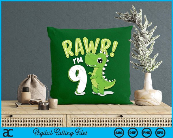 Kids Dinosaur 9th Birthday Outfit Dinosaur Birthday Party SVG PNG Digital Printable Files