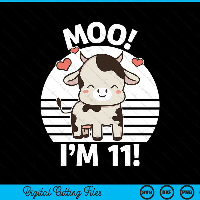Kinderboerderijoutfit 11e verjaardag Moo Ik ben 11! SVG PNG digitale afdrukbare bestanden