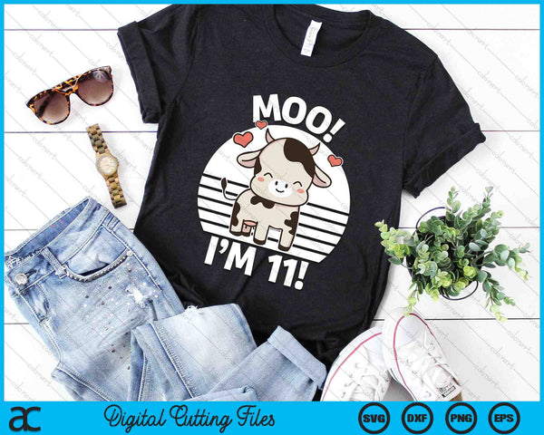 Kids Farm Outfit 11th Birthday Moo I'm 11! SVG PNG Digital Printable Files