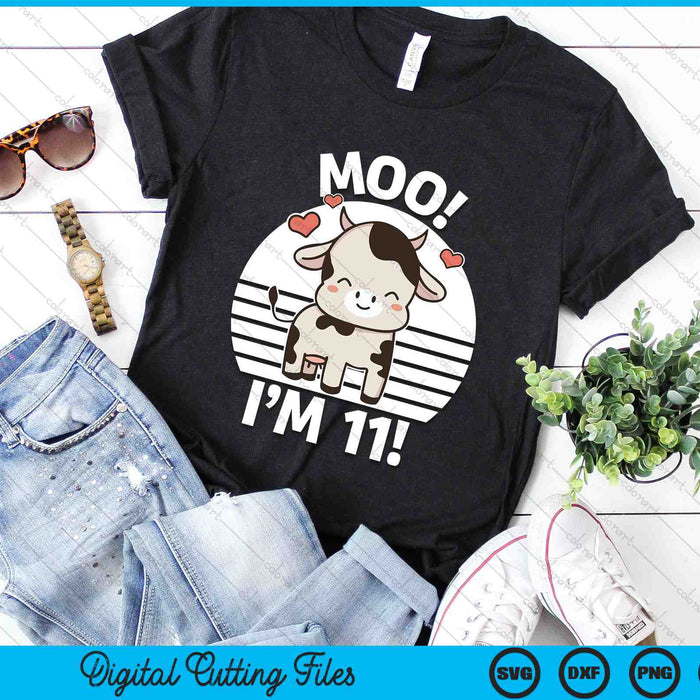 Kids Farm Outfit 11th Birthday Moo I'm 11! SVG PNG Digital Printable Files