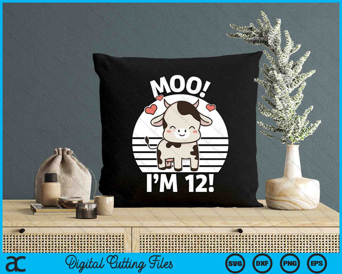 Kids Farm Outfit 12th Birthday Moo I'm 12! SVG PNG Digital Printable Files