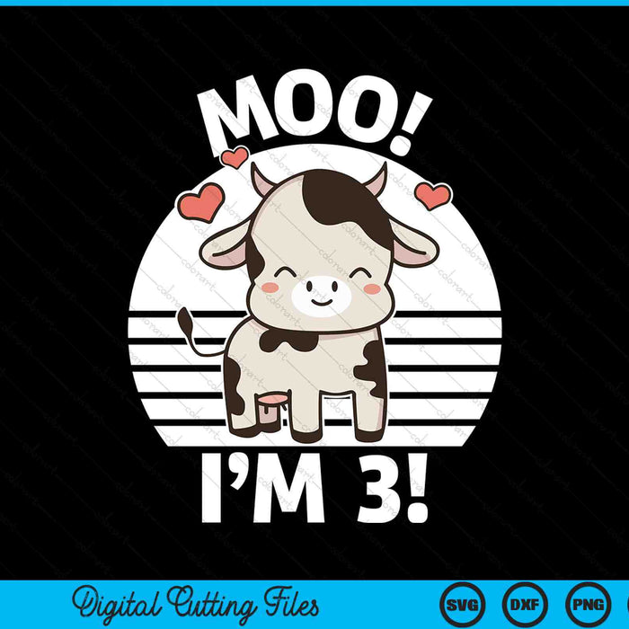 Kids Farm Outfit 3rd Birthday Moo I'm 3! SVG PNG Digital Printable Files