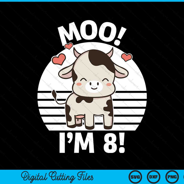 Kids Farm Outfit 8th Birthday Moo I'm 8! SVG PNG Digital Printable Files