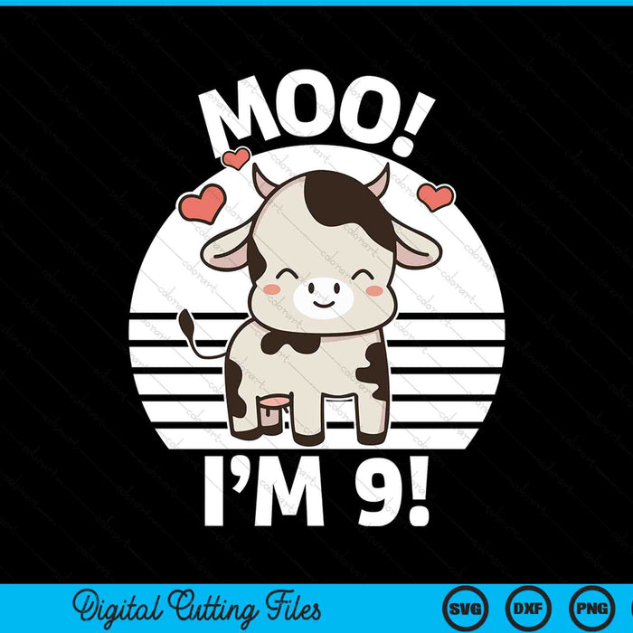 Kids Farm Outfit 9th Birthday Moo I'm 9! SVG PNG Digital Printable Files
