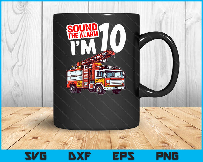 Kids Fire Truck 10 Year Old Firefighter 10th Birthday Boy Toddler SVG PNG Digital Cutting File