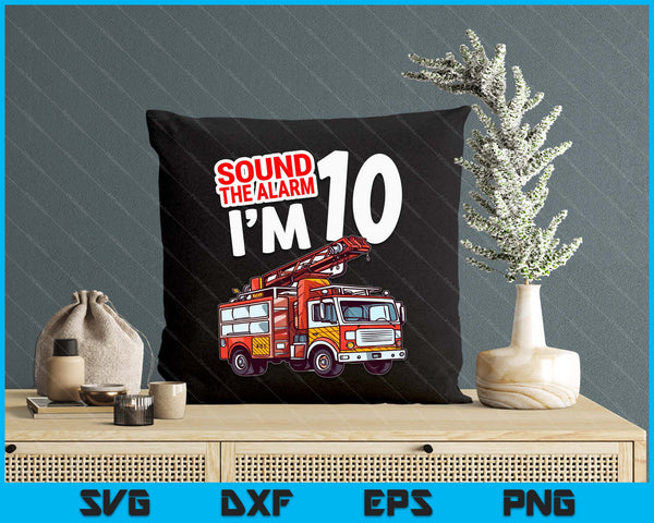 Kids Fire Truck 10 Year Old Firefighter 10th Birthday Boy Toddler SVG PNG Digital Cutting File