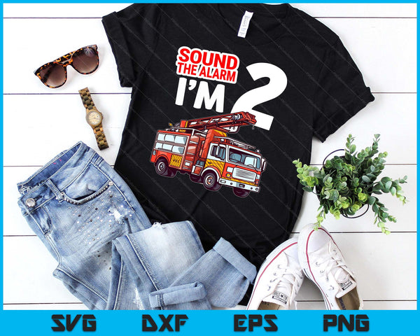 Kids Fire Truck 2 Year Old Firefighter 2nd Birthday Boy Toddler SVG PNG Digital Cutting File - on a t-shirt