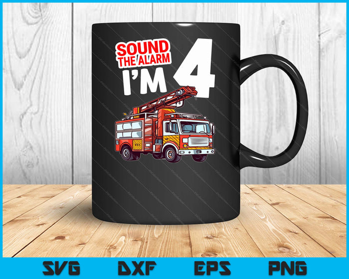 Kids Fire Truck 4 Year Old Firefighter 4th Birthday Boy Toddler SVG PNG Digital Cutting File