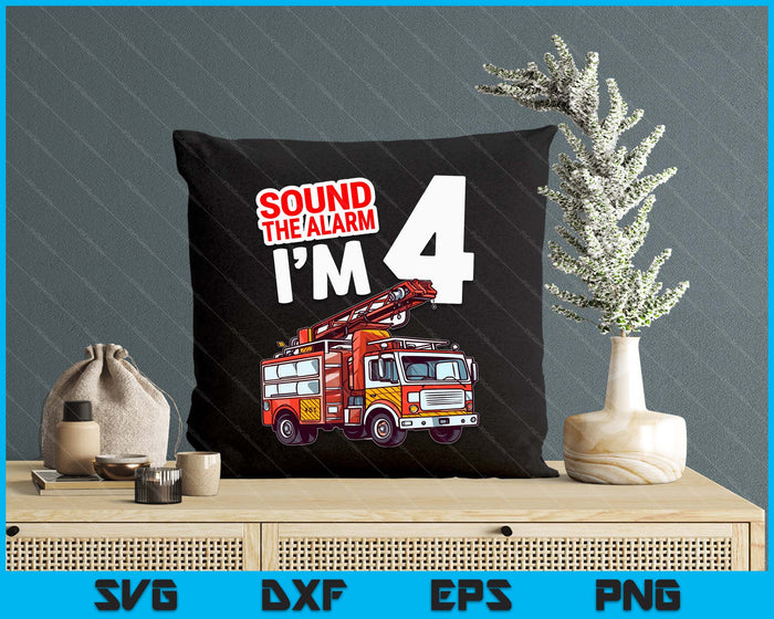 Kids Fire Truck 4 Year Old Firefighter 4th Birthday Boy Toddler SVG PNG Digital Cutting File