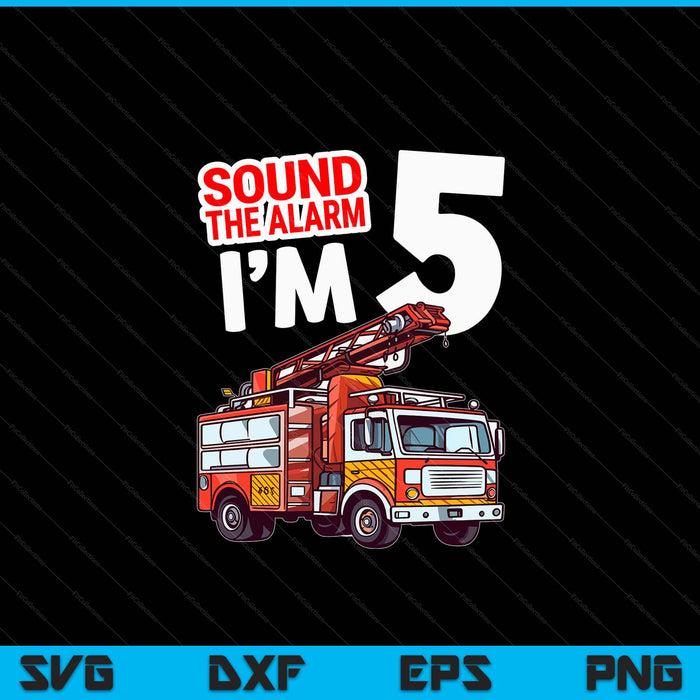 Kids Fire Truck 5 Year Old Firefighter 5th Birthday Boy Toddler SVG PNG Digital Cutting File