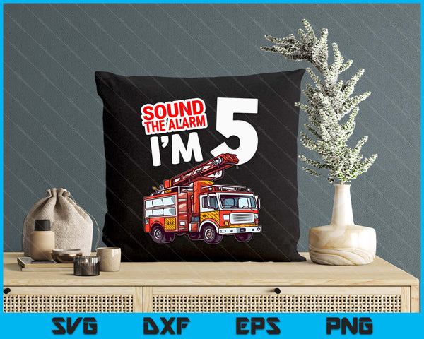 Kids Fire Truck 5 Year Old Firefighter 5th Birthday Boy Toddler SVG PNG Digital Cutting File