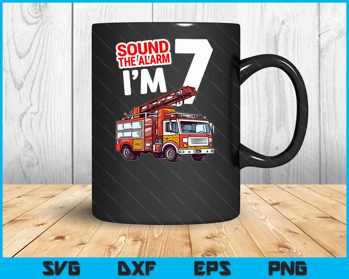 Kids Fire Truck 7 Year Old Firefighter 7th Birthday Boy Toddler SVG PNG Digital Cutting File