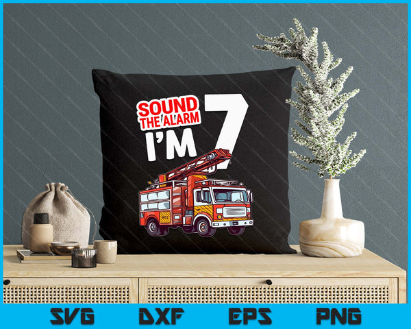 Kids Fire Truck 7 Year Old Firefighter 7th Birthday Boy Toddler SVG PNG Digital Cutting File