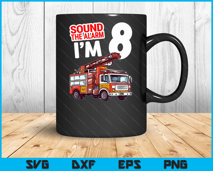 Kids Fire Truck 8 Year Old Firefighter 8th Birthday Boy Toddler SVG PNG Digital Cutting File