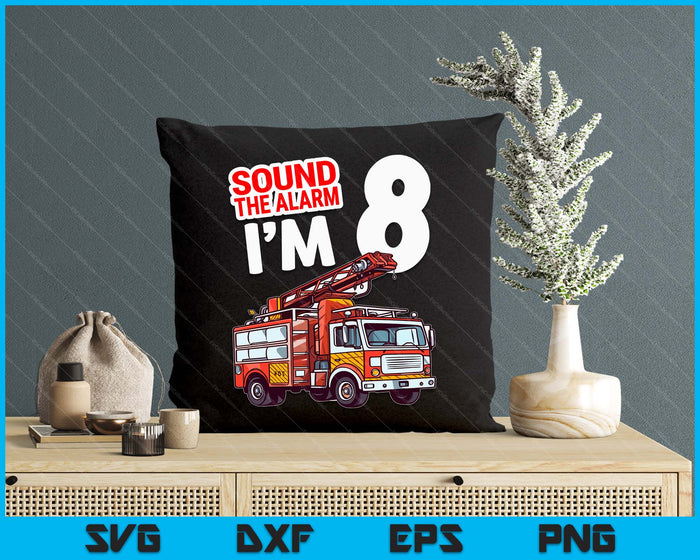 Kids Fire Truck 8 Year Old Firefighter 8th Birthday Boy Toddler SVG PNG Digital Cutting File