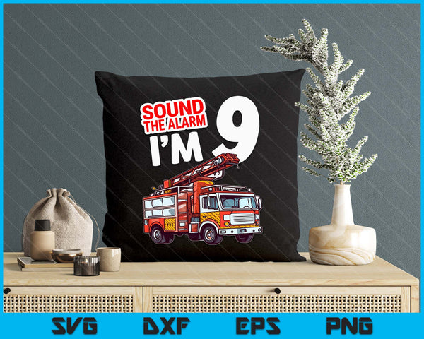 Kids Fire Truck 9 Year Old Firefighter 9th Birthday Boy Toddler SVG PNG Digital Cutting File