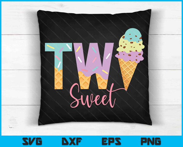 Kids Two Sweet Ice Cream Girls 2nd Birthday SVG PNG Digital Cutting Files