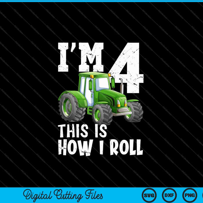 Kids Green Farm Tractor 4th Birthday Party SVG PNG Cutting Printable Files
