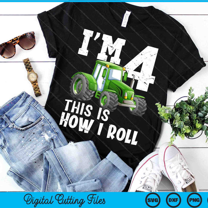 Kids Green Farm Tractor 4e verjaardag partij SVG PNG snijden afdrukbare bestanden