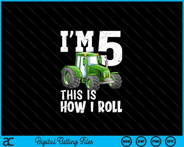 Kids Green Farm Tractor 5e verjaardag partij SVG PNG snijden afdrukbare bestanden