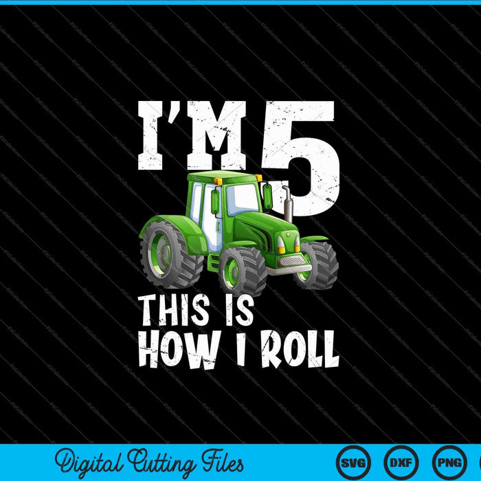 Kids Green Farm Tractor 5e verjaardag partij SVG PNG snijden afdrukbare bestanden