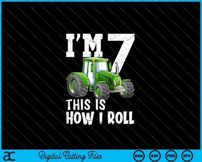Niños Green Farm Tractor 7a fiesta de cumpleaños SVG PNG cortando archivos imprimibles