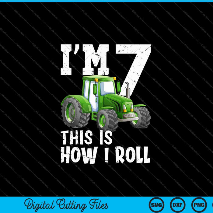 Kids Green Farm Tractor 7th Birthday Party SVG PNG Cutting Printable Files