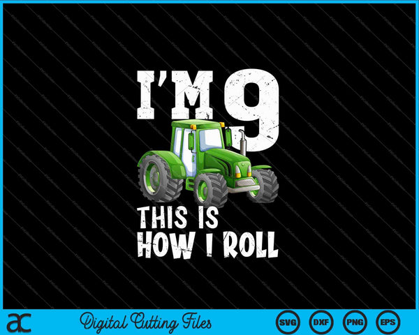 Kids Green Farm Tractor 9th Birthday Party SVG PNG Cutting Printable Files