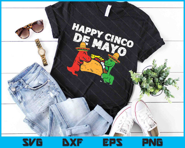 Kids Happy Cinco De Mayo Dinos Taco Mexican Kids Toddler Boys SVG PNG Digital Cutting Files