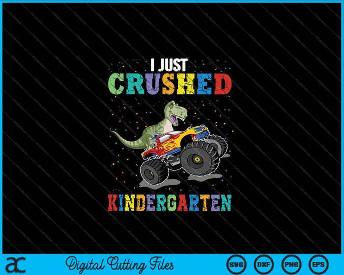 Ik heb net de kleuterschool Dinosaur Monster Truck SVG PNG verpletterd afdrukbare bestanden gesneden