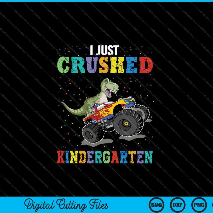 Ik heb net de kleuterschool Dinosaur Monster Truck SVG PNG verpletterd afdrukbare bestanden gesneden